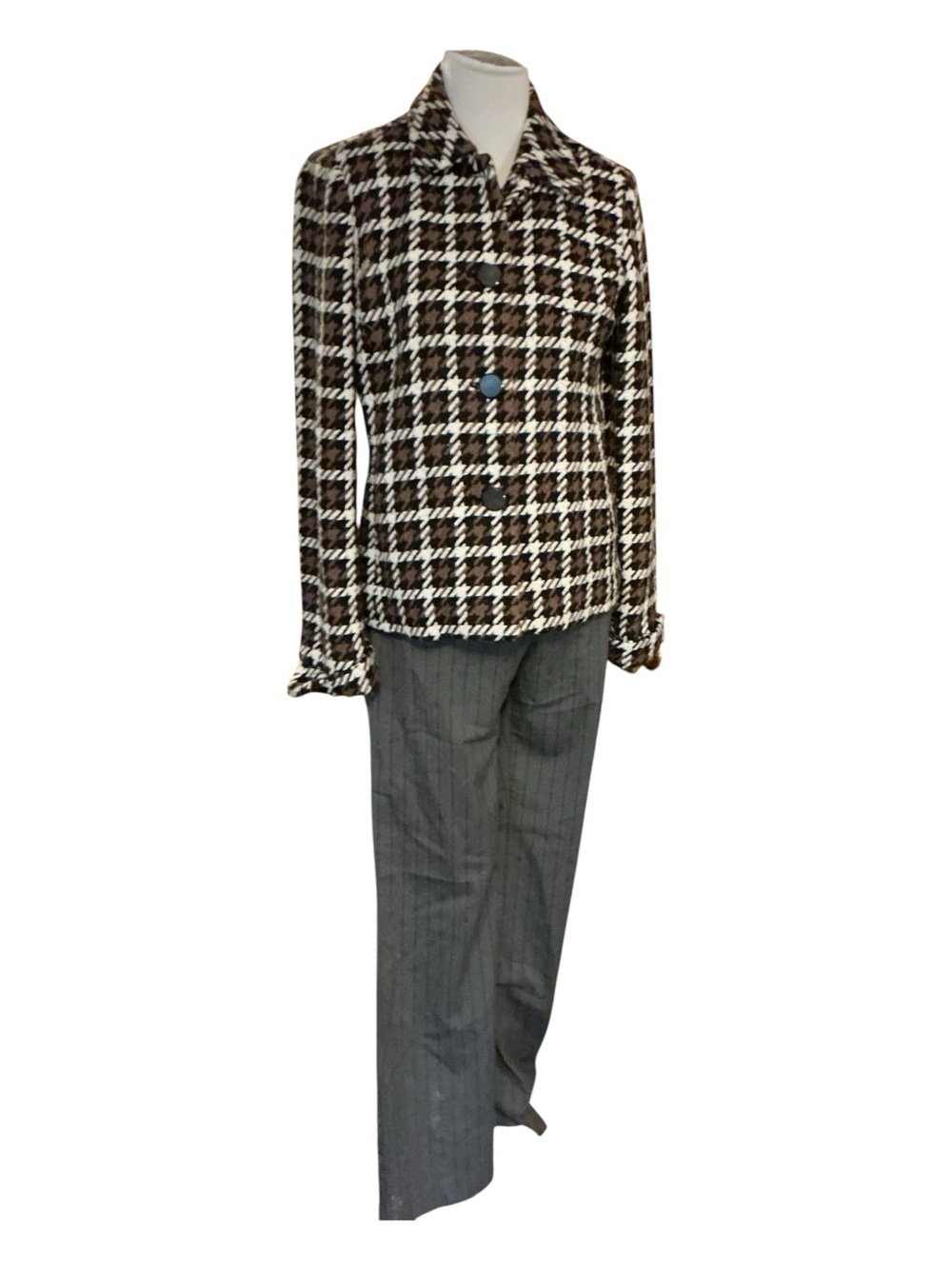 Liz Claiborne Brown & White Houndstooth Jacket with Gray Trousers